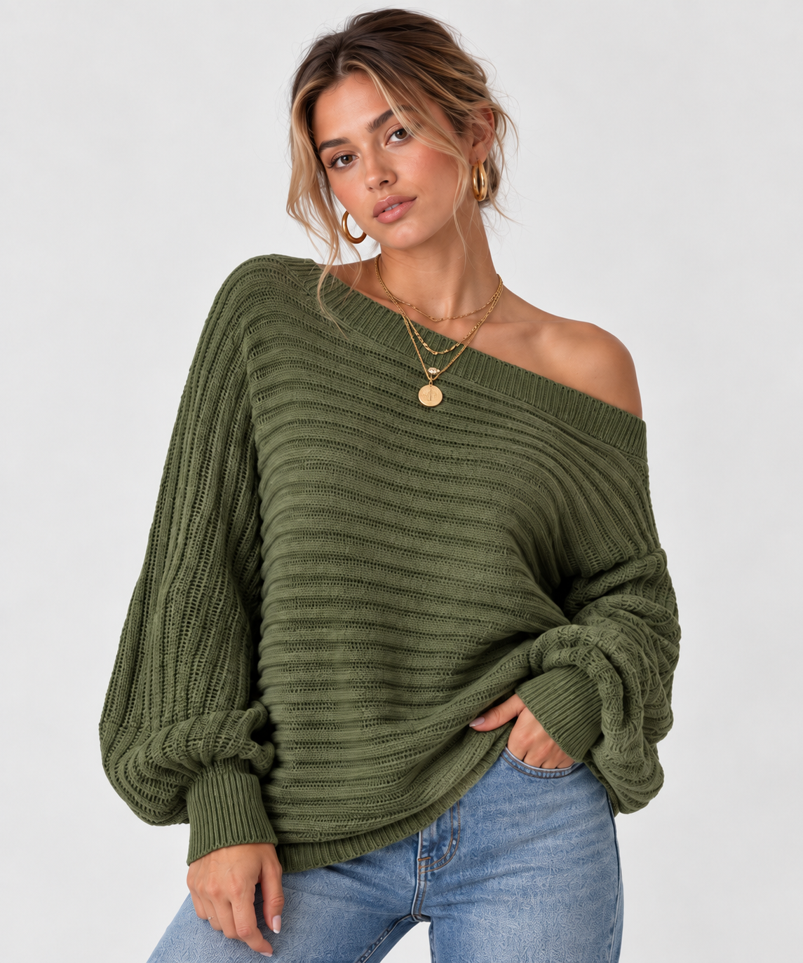 The Arden Boat Neck Knit in Army Green