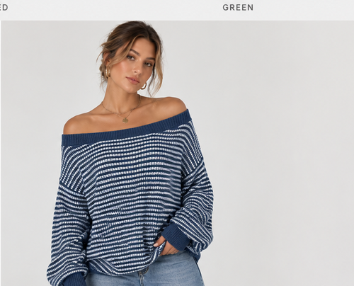 Noa Off-Shoulder Stripe Knit Blue